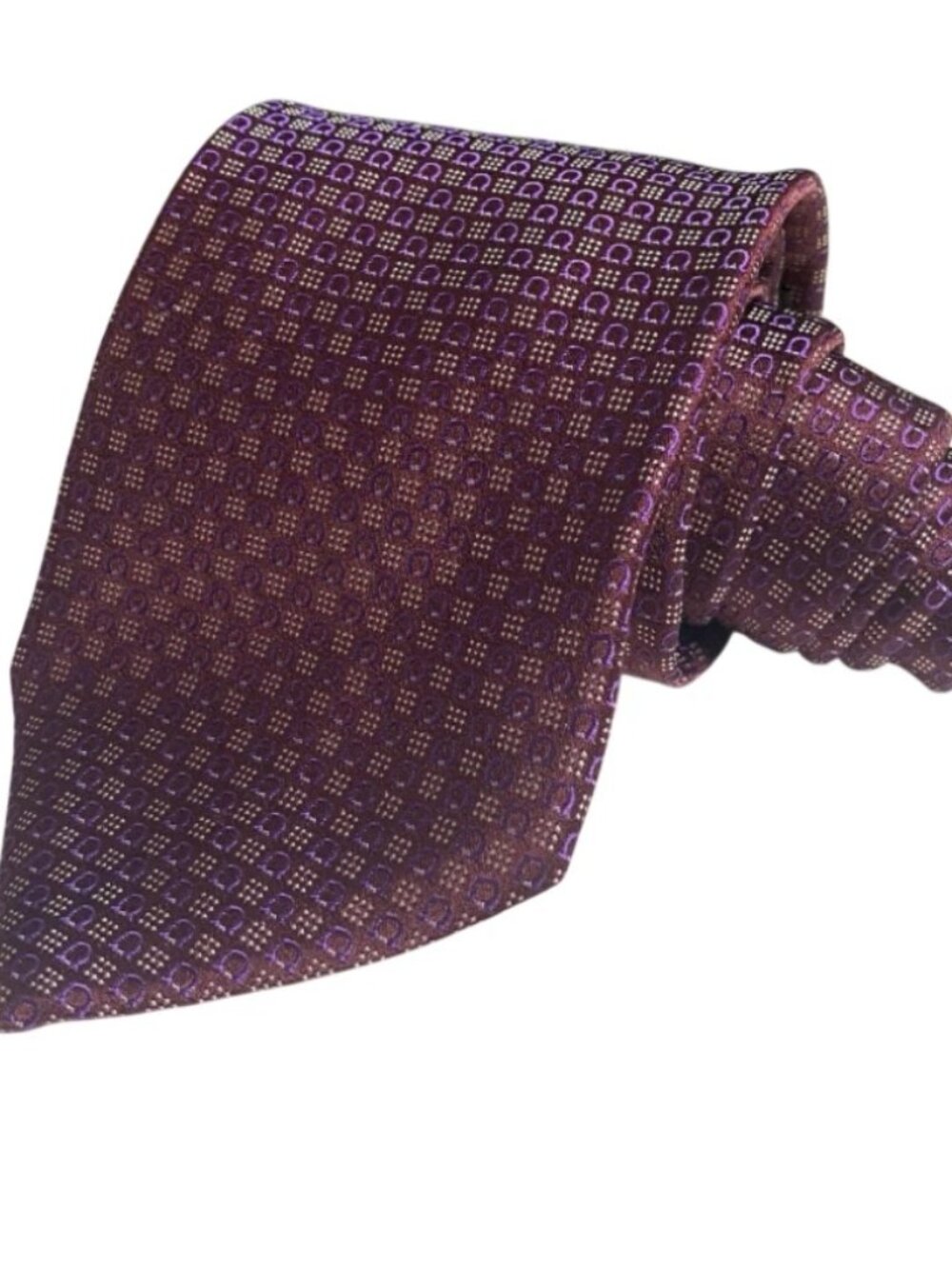 Salvatore Ferragamo Made in Italy 100% Silk Purple Logo Monogram Mens Neck Tie